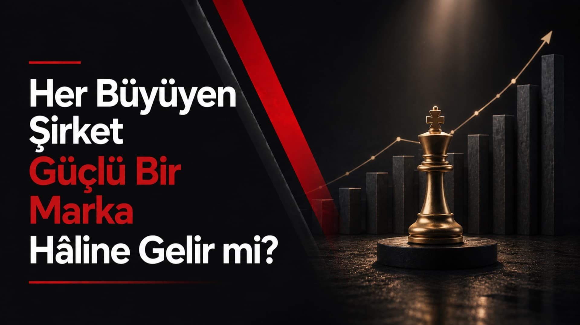 Yükselen bir grafiğin önünde, kaide üzerinde duran altın renkli satranç şahı